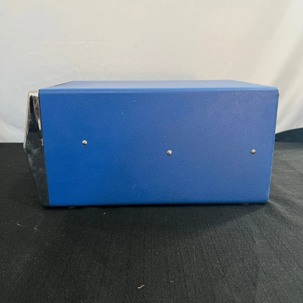 Vintage Blue Faux Leather Napkin Dispenser Chrome Metal Retro Diner Cafe Style